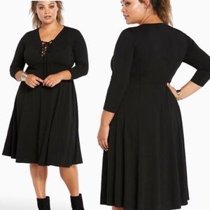 Torrid Lace Up Neck Knit Black Midi